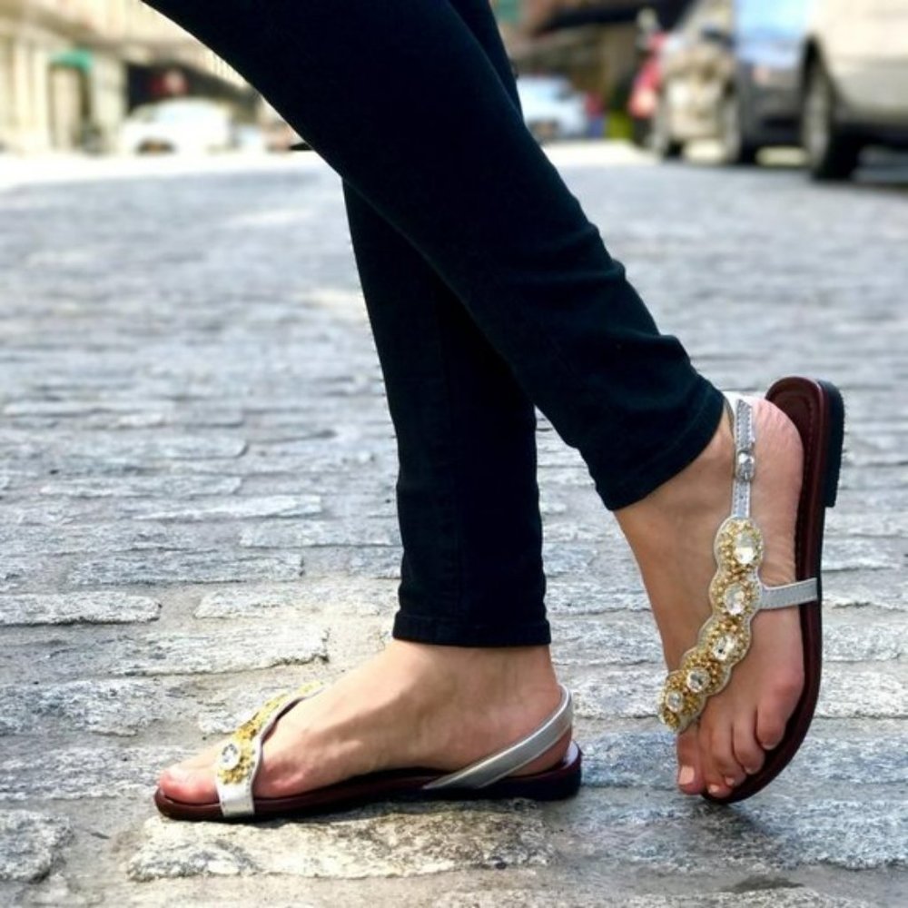 FIBI & CLO SMOKE CASCASE Rhinestone Sandals  New 7